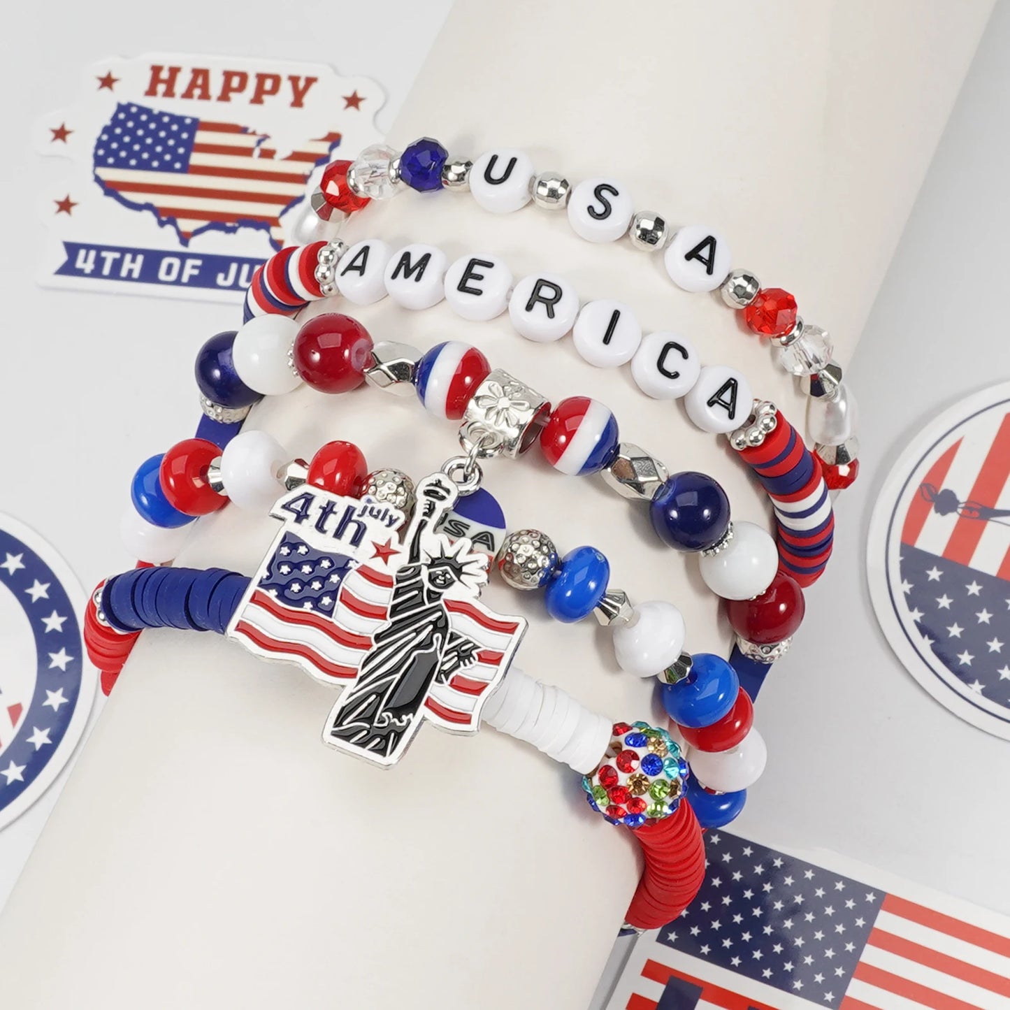 4th of July Bead Bracelet